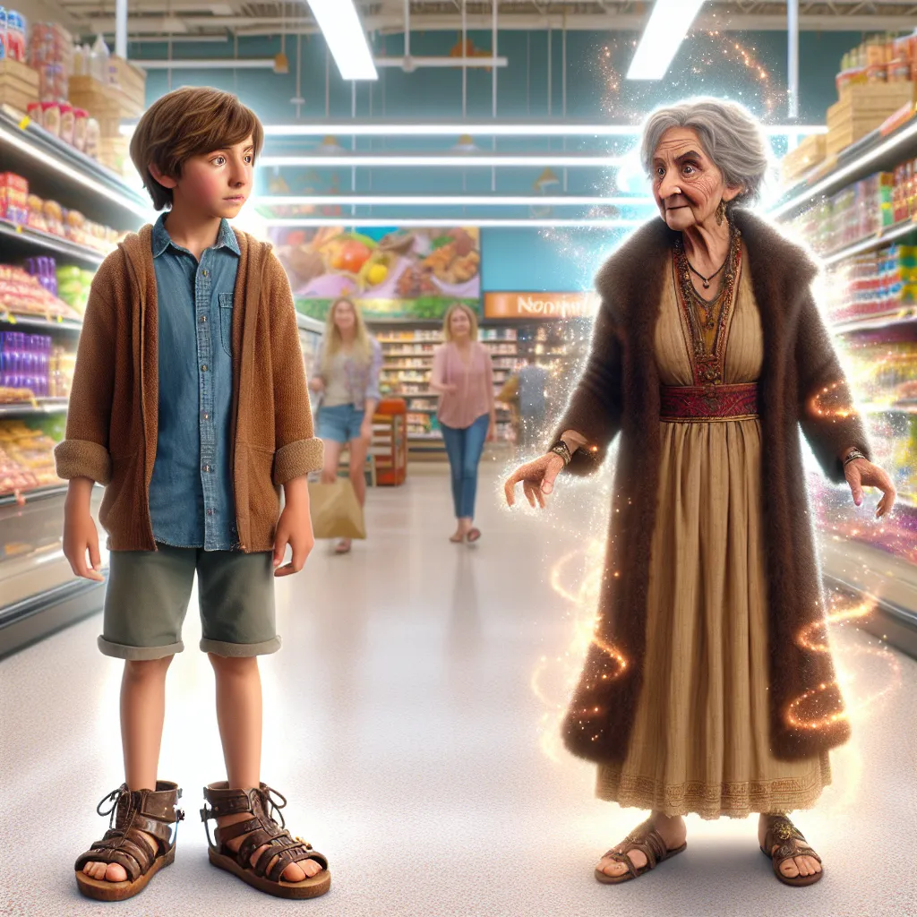 A young boy named Timmy John Beckett transforms into an elderly Russian woman named Yelena Ivanovna Romanov after accidentally wearing a pair of magical wooden sandals in a bright grocery store. Yelena navigates her new identity with suspicion and resilience, reminiscing about her past life and embracing her mysterious future.