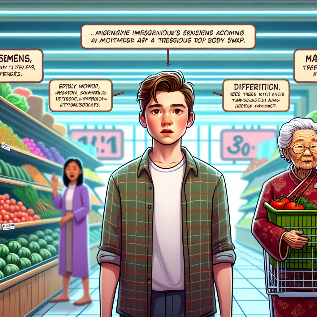 A young boy named Oliver Jameson experiences a mysterious body swap with an elderly Asian woman, Min-ji Song, during a routine grocery trip. As he navigates this new reality in Min-ji's body, Oliver grapples with unfamiliar sensations, language barriers, and cultural differences, yearning to return to his former life. Amidst confusion and heartache, Oliver learns to walk in someone else's shoes, forever changed by the haunting echoes of a shared wish.