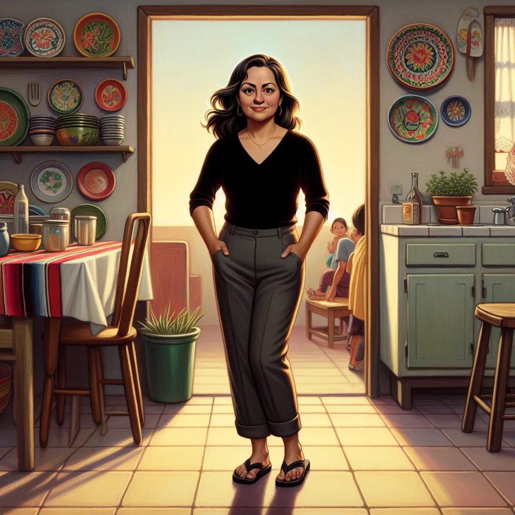A poignant and transformative story of a young boy, James Walker, who mysteriously transforms into Lupe Alvarez, a middle-aged Mexican woman, during a playdate at his friend's house. An image depicts Lupe Alvarez, now fully immersed in her new life, wearing black flip flops that bear the weight of her extraordinary journey from James to a mother, wife, and cherished member of her community.
