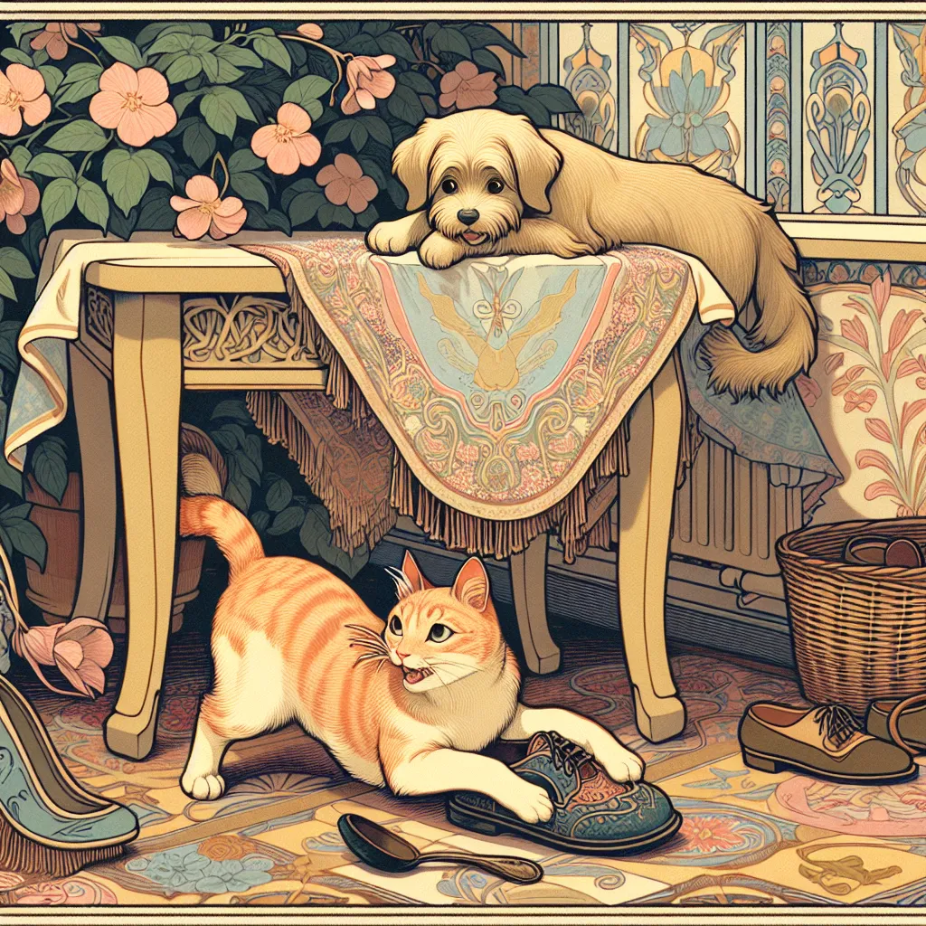 Pet, Silly, Hypnotize, Prank, Mischief in the style of Monet