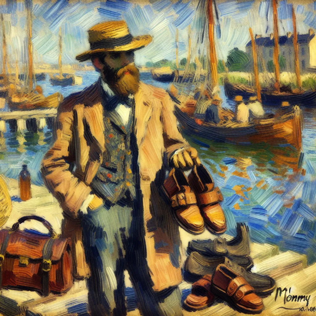 create, story, Tommy, sandals, purse in the style of Monet