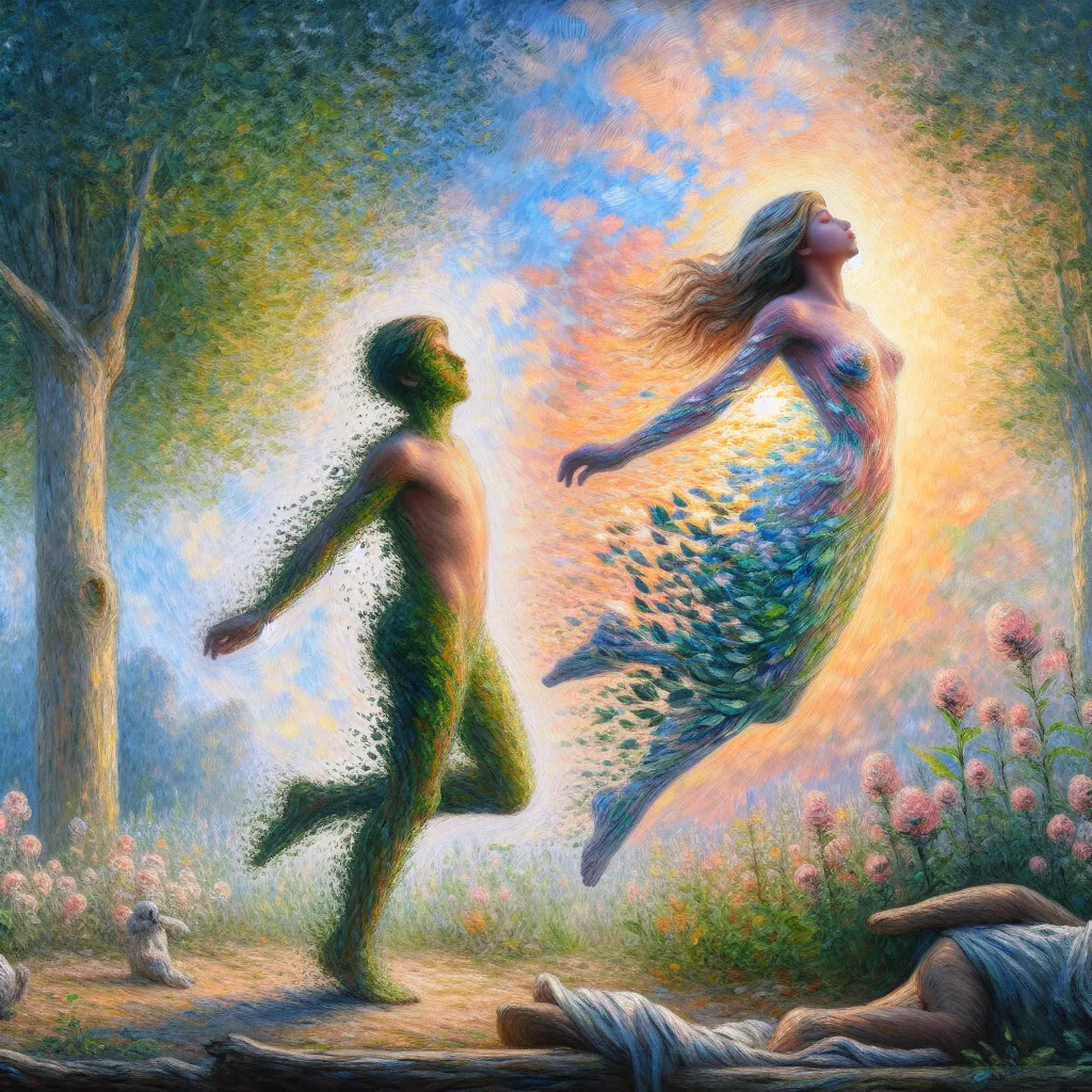 Transformation, Boy, Woman, Character, Change in the style of Monet