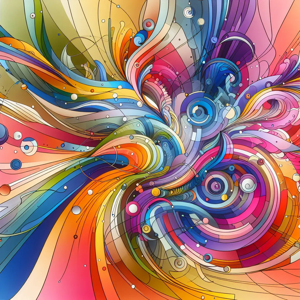 An abstract illustration featuring vibrant colors and shapes intertwining to create a sense of harmony and energy.