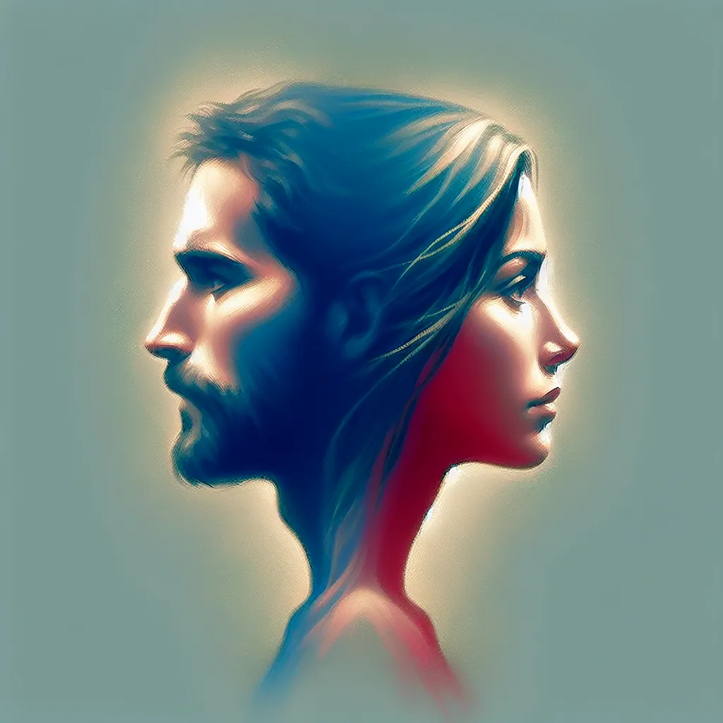An image depicting a couple standing side by side, their faces reflecting a deep sense of intimacy and understanding. Their bodies are subtly intertwined, showcasing the connection they have developed through their journey of swapping souls for a day. The image captures the essence of their love and the newfound appreciation they have for one another.