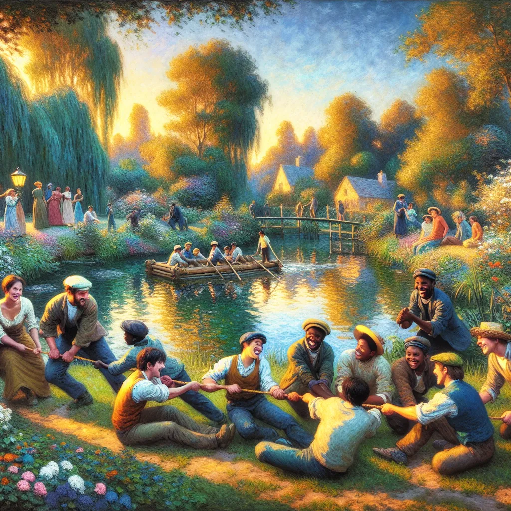 Friendship, Humor, Consequences, Revenge, Teamwork in the style of Monet