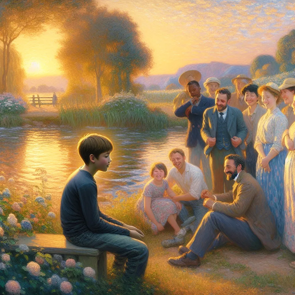 Boy, Family, Transformation, Identity, Acceptance in the style of Monet