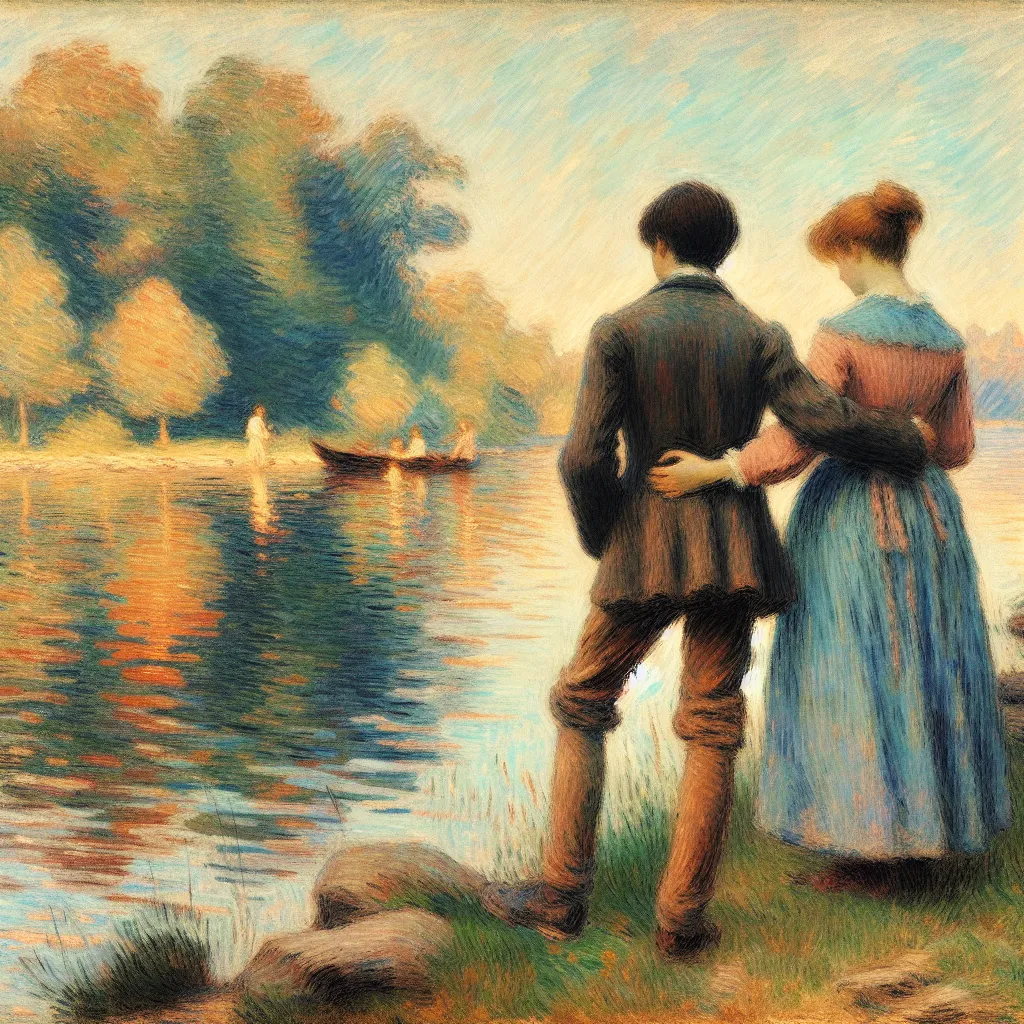 Buddy, Gender, Lake, Hoax, Prank in the style of Monet