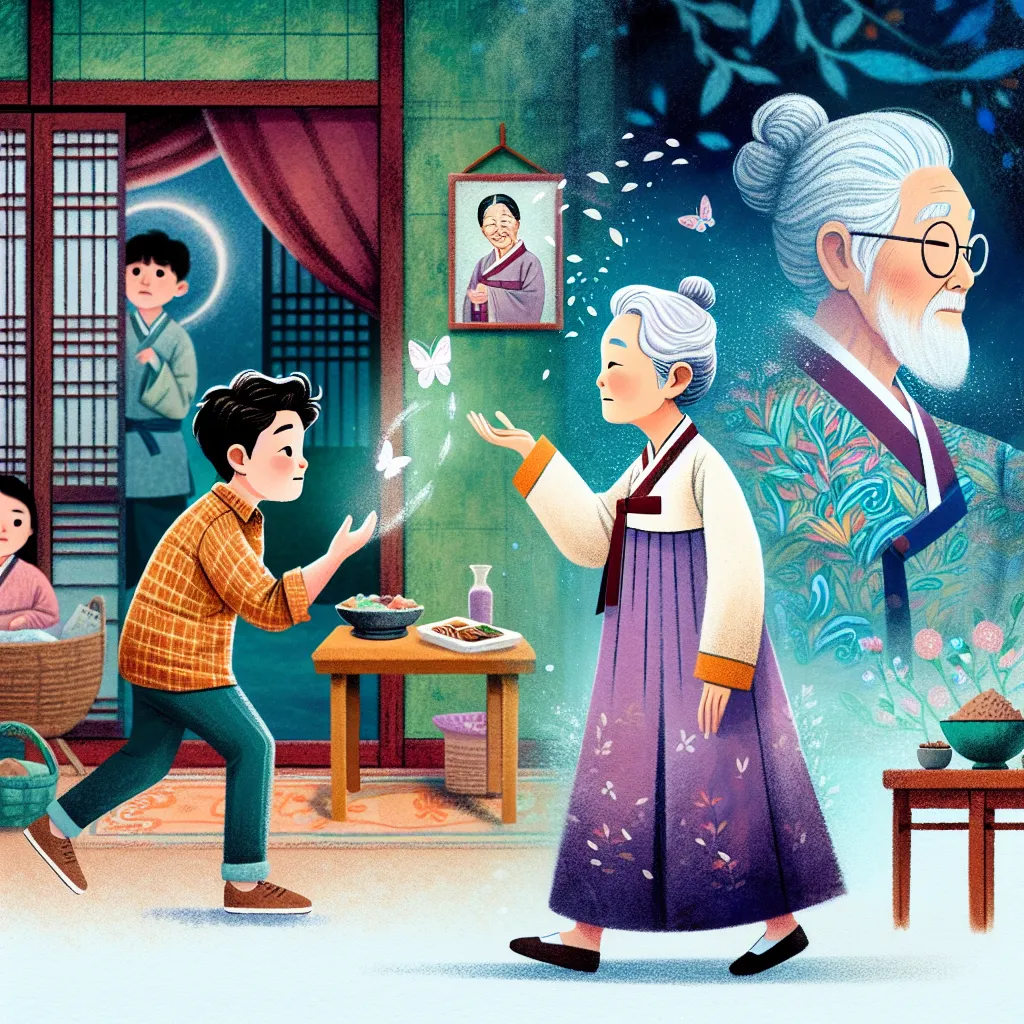 A small boy named Oliver Jacob Reed mysteriously transforms into a Korean grandmother, Mrs. Park, stuck in a permanent swap. Managing unfamiliar tasks and emotions, Oliver navigates a new life as Mrs. Park, yearning for his lost family while accepting his altered reality. The story chronicles Oliver's struggles, adaptations, and eventual acceptance of his new identity, embodying the bittersweet journey of a boy lost in a grandmother's shoes.