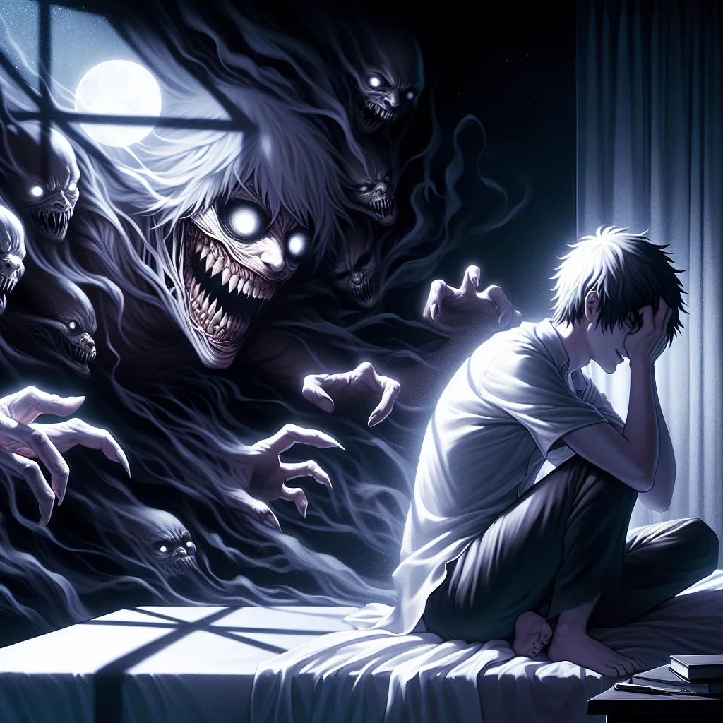 down his spine. Naruto's body convulsed uncontrollably, as if caught in the grips of a demonic possession. Shadows danced ominously on the walls, illuminated only by the pale moonlight filtering through the window.

In the heart of the chaos, a ghastly image materialized, a grotesque fusion of Naruto and the Nine-Tails. Sinister eyes glowed with an unholy light as a wicked smile formed on the monstrous face. Naruto's worst fears were realized as he realized he was trapped within his own nightmar