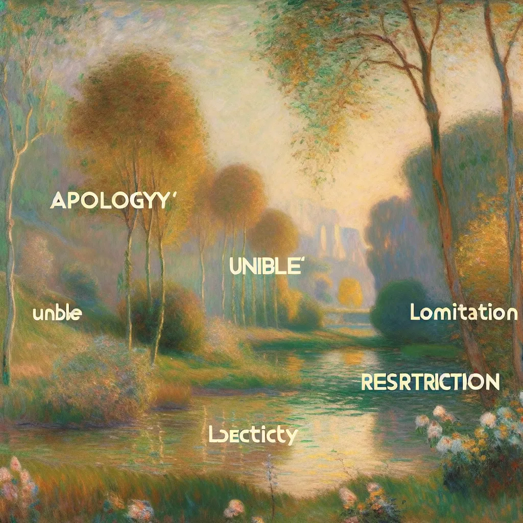 Apology, Unable, Decline, Limitation, Restriction in the style of Monet