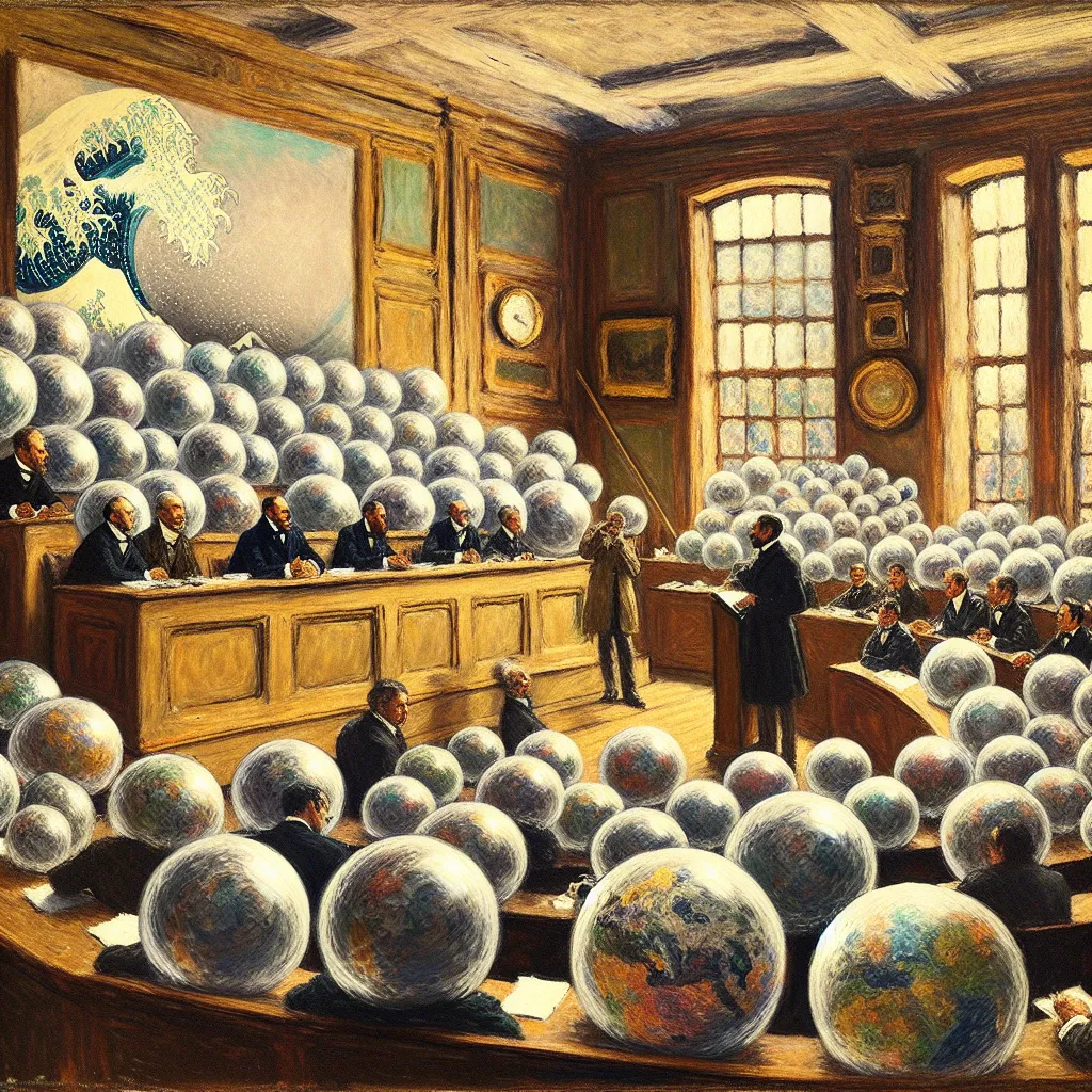 Lecture, History, Countryballs, Dot-Com Bubble, Tension in the style of Monet