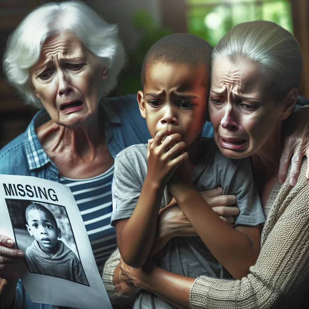 A 5-year-old boy named Tommy goes missing and his grandmother, Maggie, joins his mother, Rachel, in a desperate search to find him. The image should capture the emotional intensity and determination of Rachel and Maggie as they organize searches, put up missing posters, and hold onto hope for Tommy's safe return.