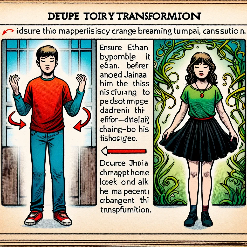 A complex transformation story featuring a boy named Ethan who accidentally transforms into a woman named Juana and embraces her new identity.