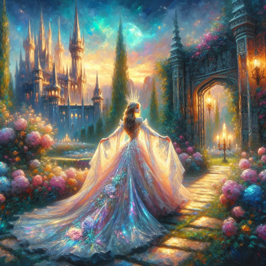 Transformation, Princess, Castle, Fantasy, Adventure in the style of Monet