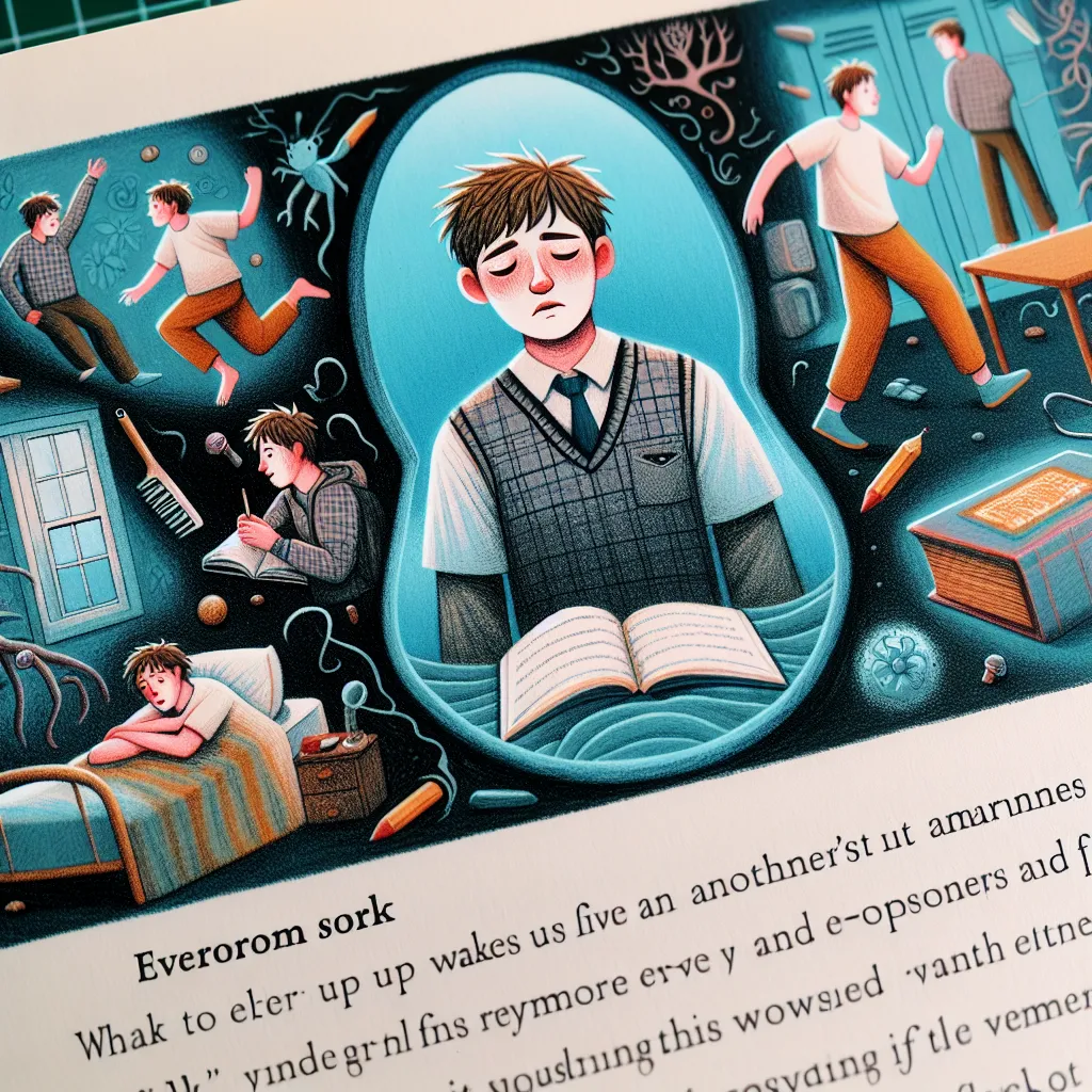 A young person wakes up in the body of another in a tale of body swap and self-discovery. The image shows a person in a Tokiwadai school uniform, looking uneasy, surrounded by friends and navigating daily activities, like adjusting a new bra, in a world where memories are manipulated and identities challenged.