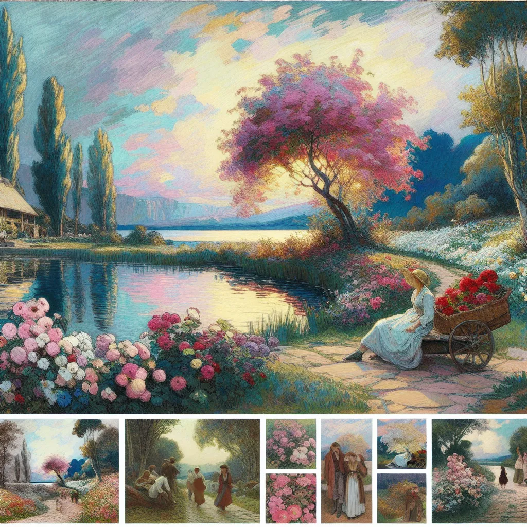 list, sentences, structure, character breakdowns, scenes in the style of Monet