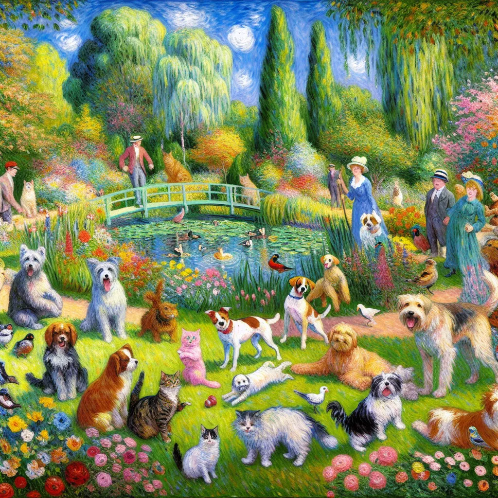 Hypnosis, Pets, Prank, Antics, Revenge in the style of Monet