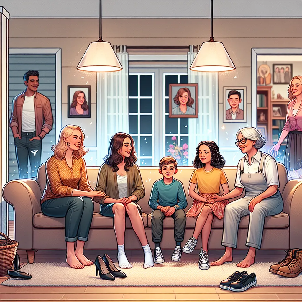 A heartwarming and magical tale of the Price family's extraordinary transformation and unwavering bond. A mother, daughter, son, and grandmother navigate life in swapped bodies, learning resilience, empathy, and the true power of love. Family photos, high heels, and miracles in a cozy suburban home hint at a transformative journey of loss and newfound strength, captured in this heartwarming narrative.