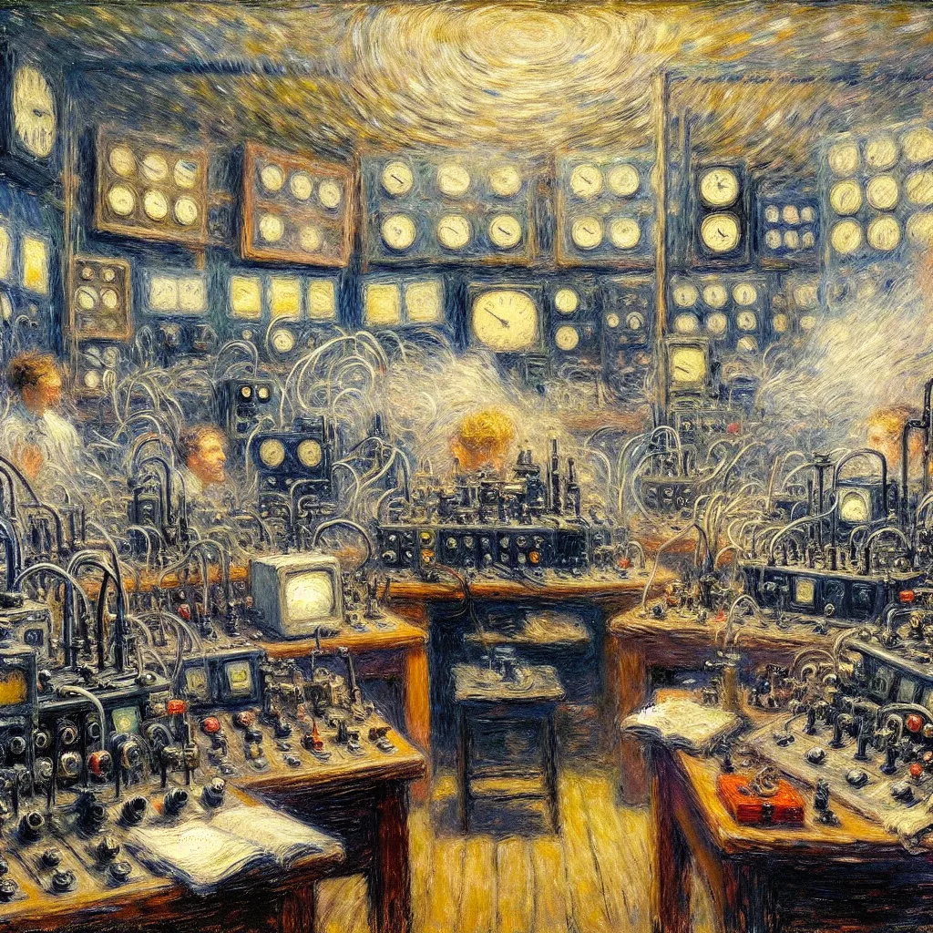 Confusing, Laboratory, Switch, Experiment, Mist in the style of Monet