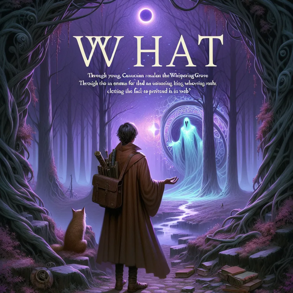 A young scholar named Aric embarks on a quest to uncover the mysteries of a realm called What, said to exist beyond mortal perception. Through a portal in the Whispering Grove, Aric finds himself in a twilight forest, encountering an ethereal being who holds the key to forgotten truths. As Aric seeks knowledge and answers, he discovers that What is a place where destiny and history intertwine, and where the fate of the world hangs in the balance.