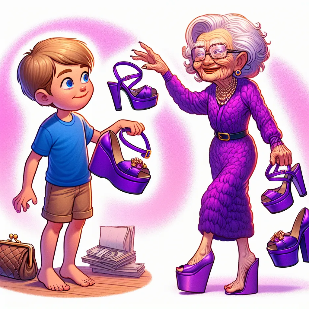 A 10-year-old boy named Timmy Jensen finds a pair of violet platform sandals and a lavish purse on his way home. As he puts on the sandals and carries the purse, he undergoes a magical transformation, aging into an 87-year-old woman named Eleanor. Despite initial distress, Eleanor embraces her new identity and embarks on a confident and luxurious journey, unaware of her previous life as Timmy.