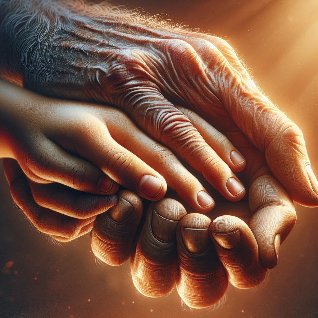 The image generated for this story could depict a close-up of two hands - one slightly larger and weathered, representing the father's hand, and one slightly smaller and smoother, representing the son's hand. The hands are gently intertwined, symbolizing intimacy, trust, and the unique connection between the two characters. The lighting could be warm and soft, with a cozy background to evoke a sense of love and understanding.