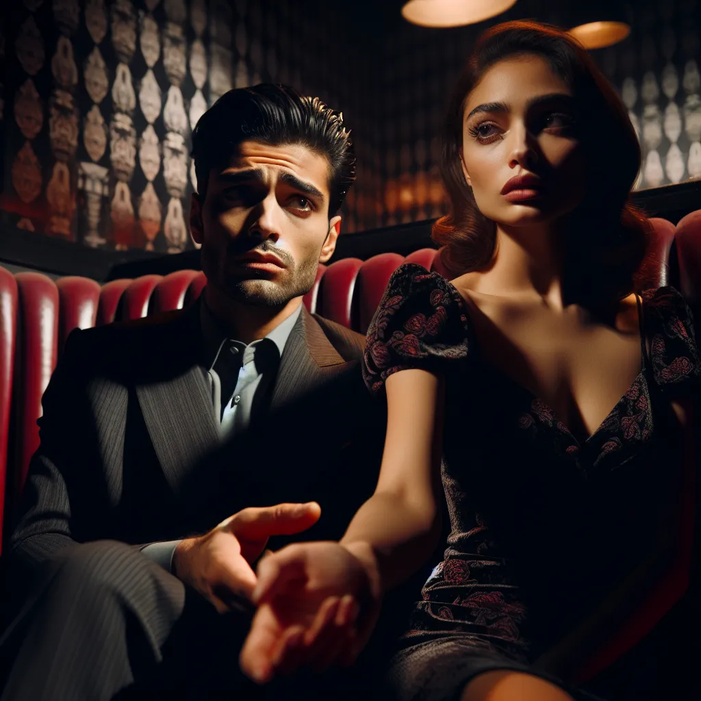 A tense moment in a dimly lit nightclub booth between a desperate woman seeking help and a mysterious man with a hidden pain. Emotions run high as they grapple with trust, fear, and an unexpected connection.