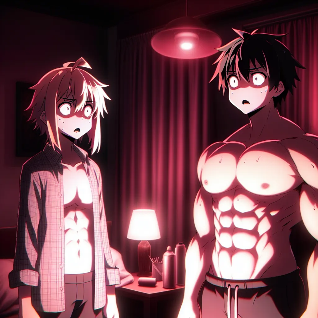 The image accompanying this story could depict Ichigo and Ryou, their bodies swapped, staring at each other in shock and confusion. The room they are in could be dimly lit, with a faint crimson glow from the malfunctioning apparatus. Ichigo, now in Ryou's body, should appear larger and more muscular, while Ryou, in Ichigo's body, should appear lighter and more agile. The expressions on their faces should convey the horror and bewilderment they are experiencing. An atmosphere of unease and forebo