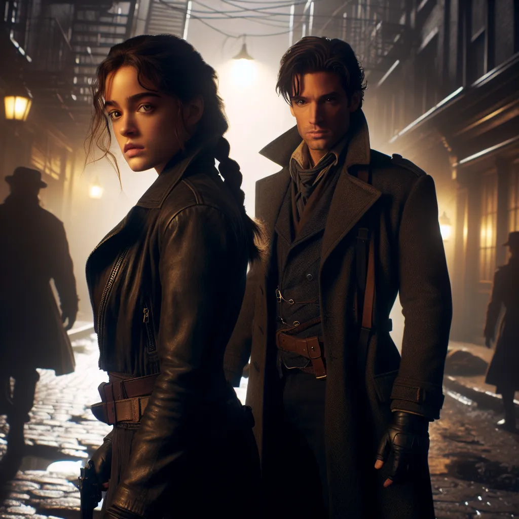 A mysterious and tense scene unfolds in a gritty urban setting as Laura Kinney and Remy LeBeau navigate a dangerous situation, with shadows of betrayal lurking.