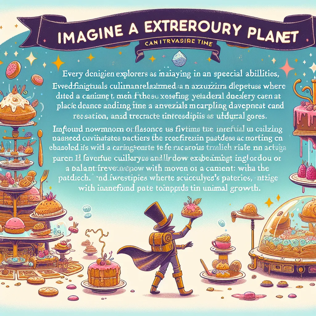 A whimsical planet in the Land of Unspecified Wonders, where every inhabitant wears a unique hat with special abilities. Hat Kid, a time-traveling adventurer, finds herself in a magical bakery called The Infinite Oven, searching for a Time Piece. She must solve culinary challenges and indulge in delicious treats that cause her to grow larger. With newfound wisdom on balance and moderation, Hat Kid claims the Time Piece and continues her galactic journey.