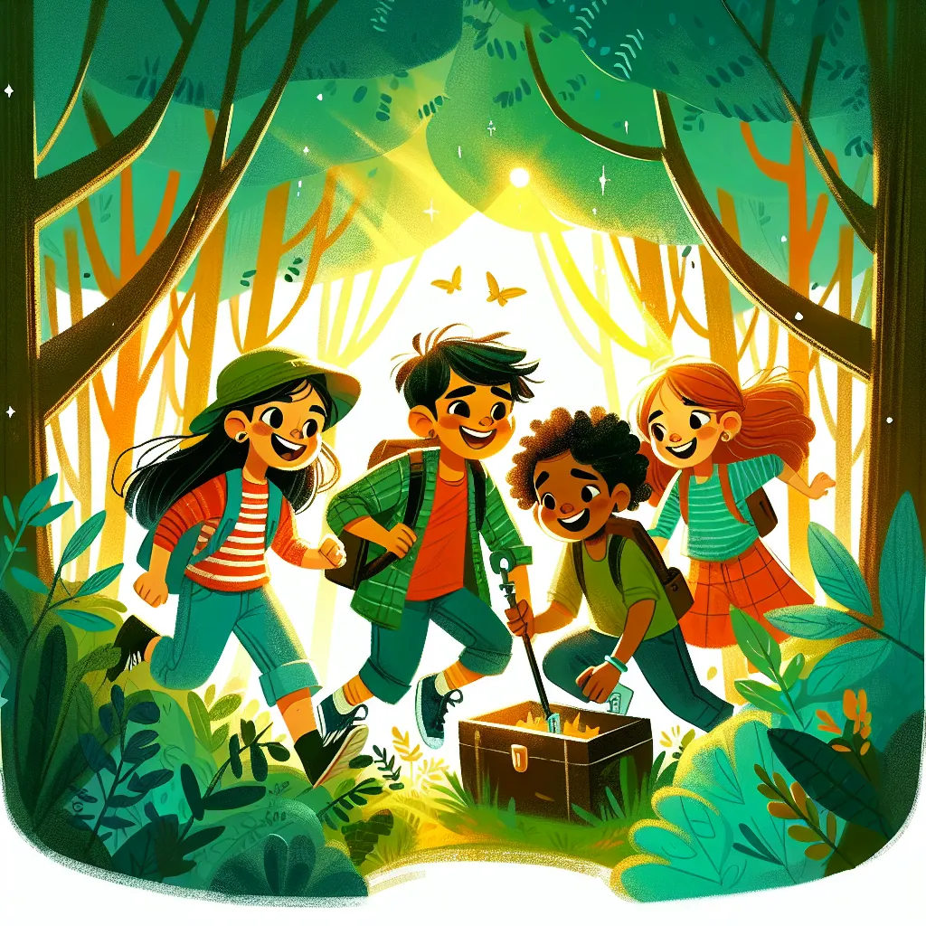 A warm and imaginative illustration showcasing a diverse group of friends engaged in a fun and adventurous activity, capturing the essence of friendship, family, and creativity.
