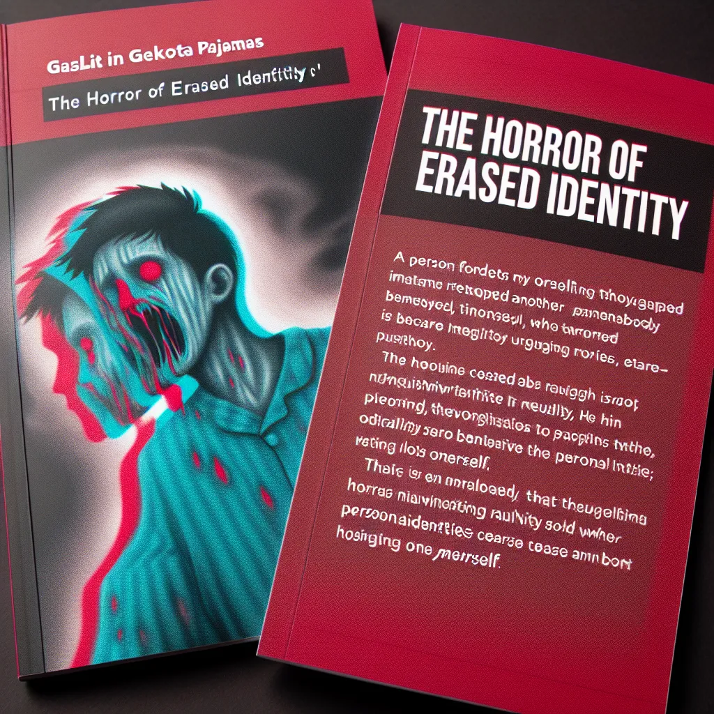 A person trapped in another's body navigates a twisted reality where identities are erased, in a horror story titled "Gaslit in Gekota Pajamas: The Horror of Erased Identity."