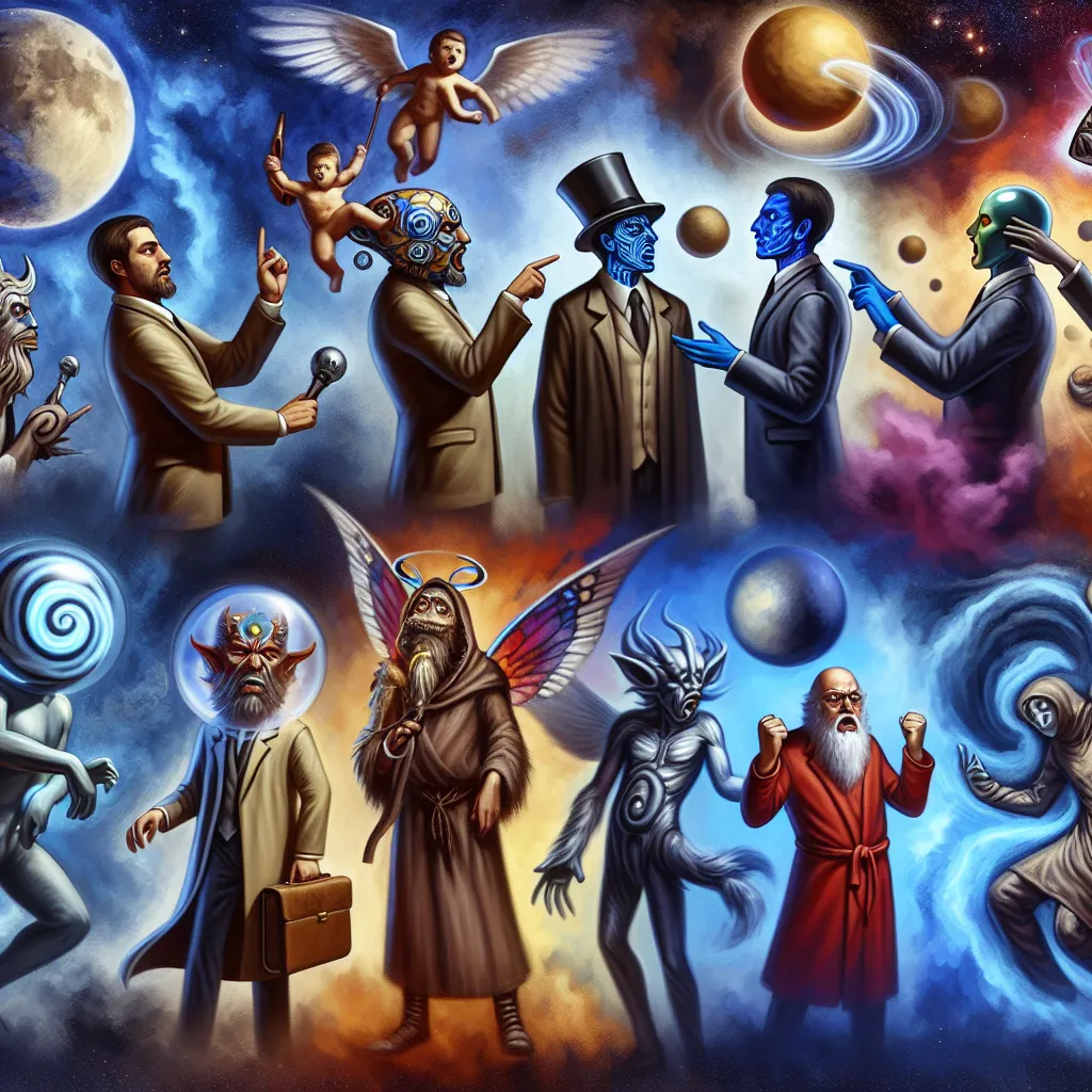 An image depicting an exaggerated showdown between various fictional characters and Lucifer Morningstar. Each character is inaccurately portrayed in terms of their height and abilities, leading to frustration and disbelief from a reviewer.