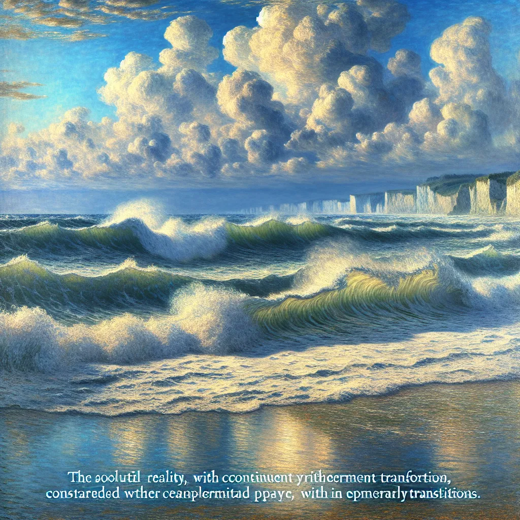 Ocean, Waves, Shore, Transformation, Reality in the style of Monet
