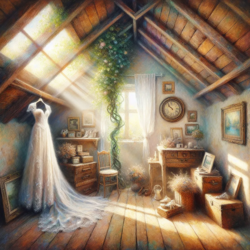 Attic, Transformation, Memory, Wedding, Growth in the style of Monet