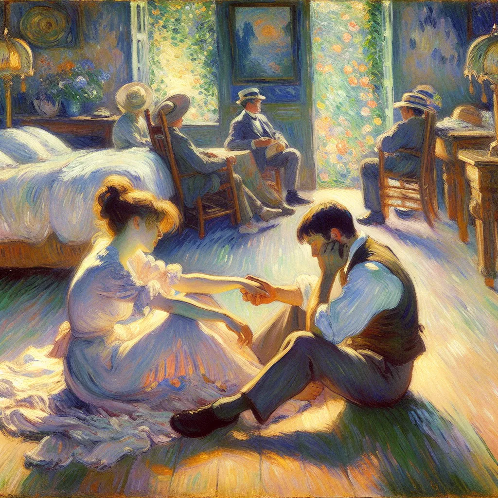 Connection, Emotion, Intimacy, Love, Partnership in the style of Monet