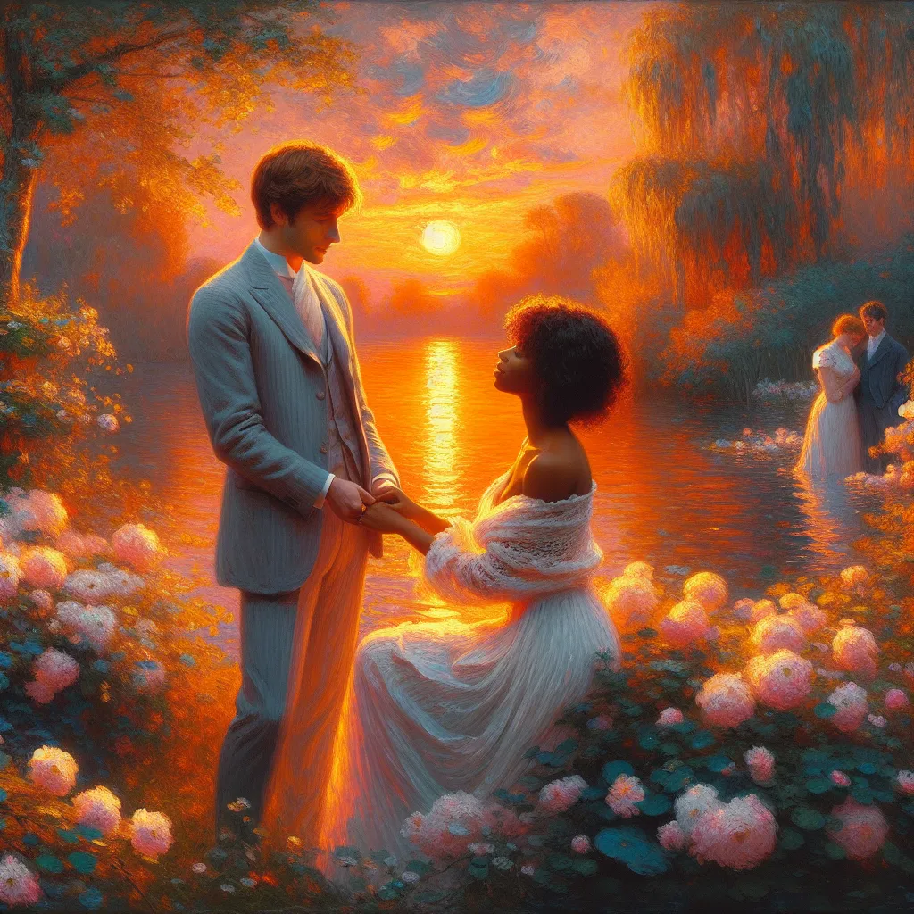 Love, Intimacy, Connection, Tension, Anticipation in the style of Monet