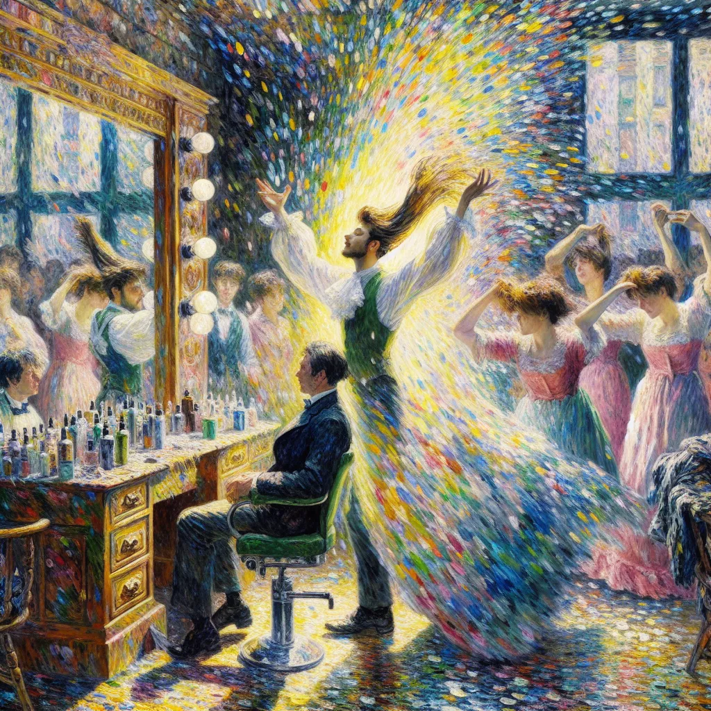 Transformation, Gender, Salon, Korea, Identity in the style of Monet