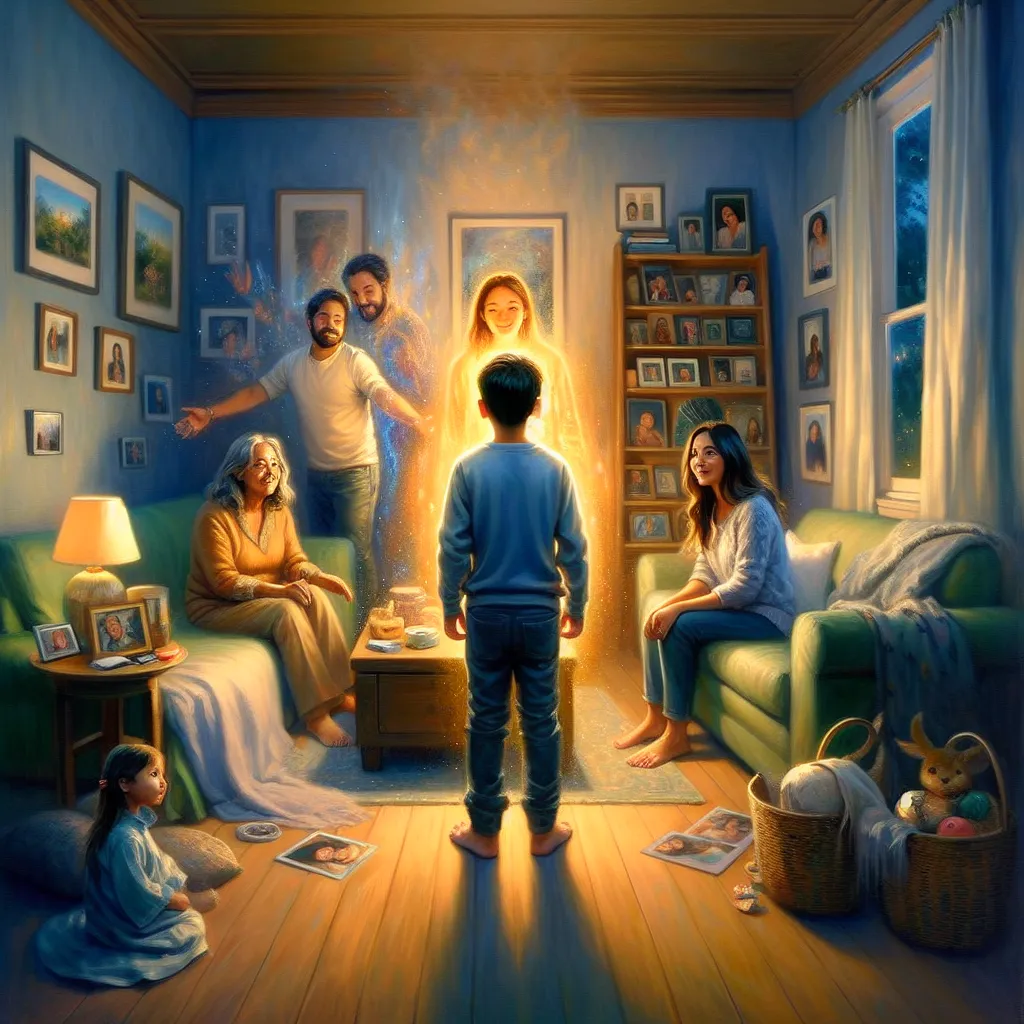 Boy, Transformation, Family, Home, Memory in the style of Monet