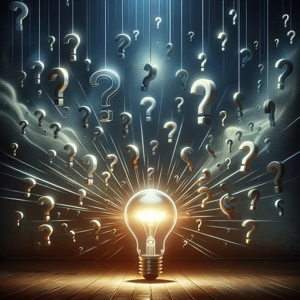 A lightbulb surrounded by question marks, symbolizing confusion or impossibility.
