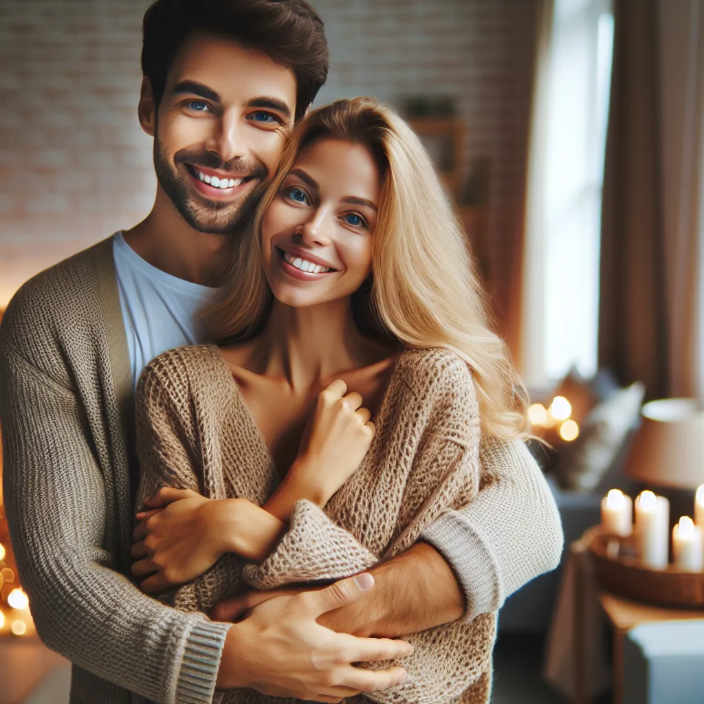 The image accompanying this story depicts a happy couple, Patty and her husband, embracing each other with smiles on their faces. The background consists of a cozy home with soft, warm lighting, creating an atmosphere of love and contentment.