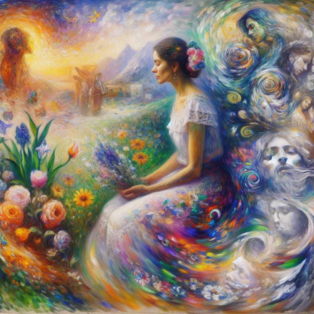 Transformation, Mexican, Mom, Identity, Changes. in the style of Monet