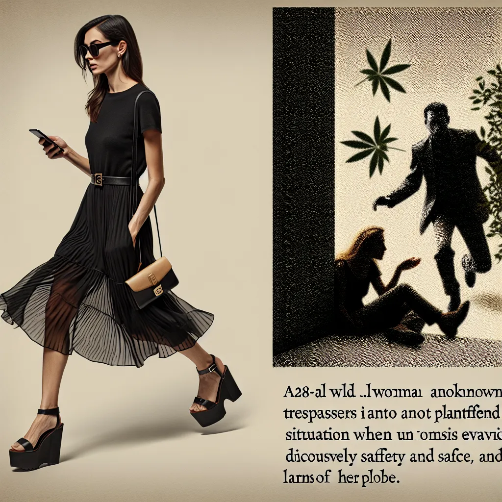 A 28-year-old woman named Linda, wearing a black dress and platform sandals, finds herself in a dangerous situation as burglars break into her house. Despite a tumultuous escape, she manages to find safety and comfort in her husband's arms.