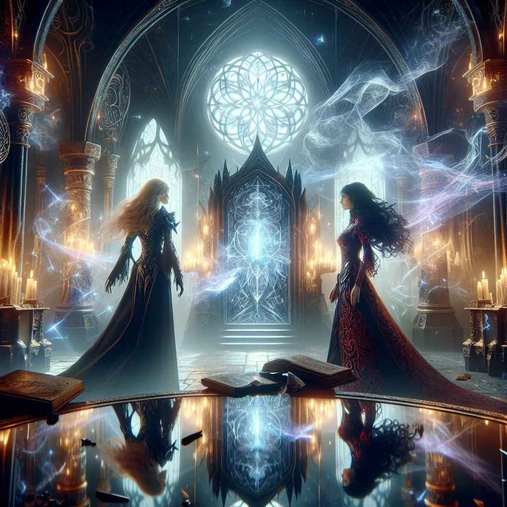 A sanctum filled with mystery and magic. Magik faces the consequences of a shattered mirror as Wanda Maximoff returns, their silent exchange filled with tension and unspoken truths.