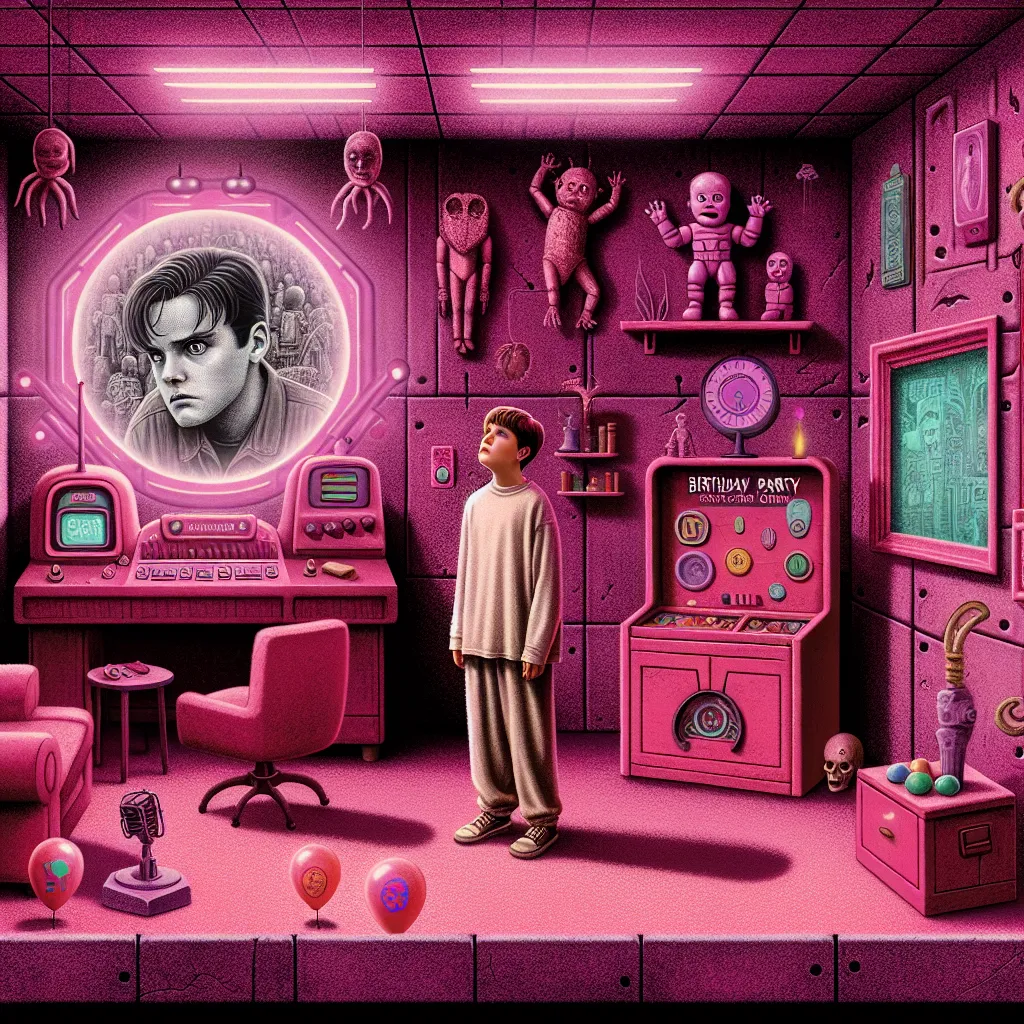 A young boy named Benjamin Carter wakes up in a strange, pink room in an adult woman's body, encountering a sinister doll and a chilling birthday party game in a nightmarish sequence.