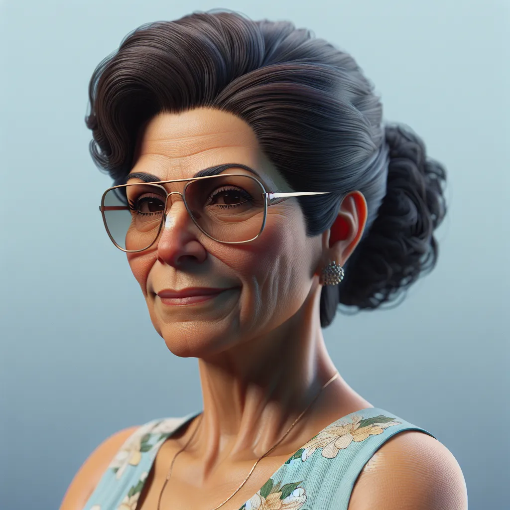 The image accompanying this story could be a close-up portrait of Maria Rodriguez, the main character. She is depicted as a middle-aged woman with dark hair in a bun, wearing oversized sunglasses and a light blue tank top with a floral pattern. Her expression is warm and kind, reflecting her role as a nurturing figure in the community.