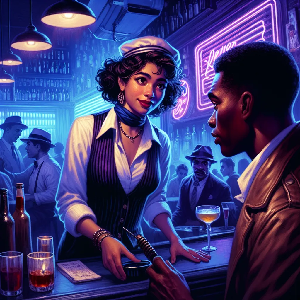 A mysterious scene in a dimly lit jazz club, where a savvy bartender named Marina encounters a stranger who may be more than he seems. Amidst the lively ambiance and shifting tensions, secrets unfold under the pulsating neon lights of The Blue Hour.