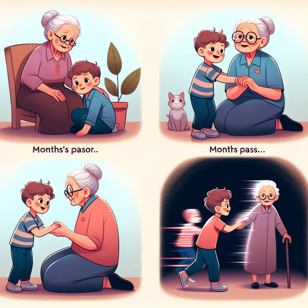 A young boy and his grandmother experience a mysterious transformation, leading to the boy's disappearance. Months later, the grandmother remains hopeful, and her grandson unexpectedly returns to her.
