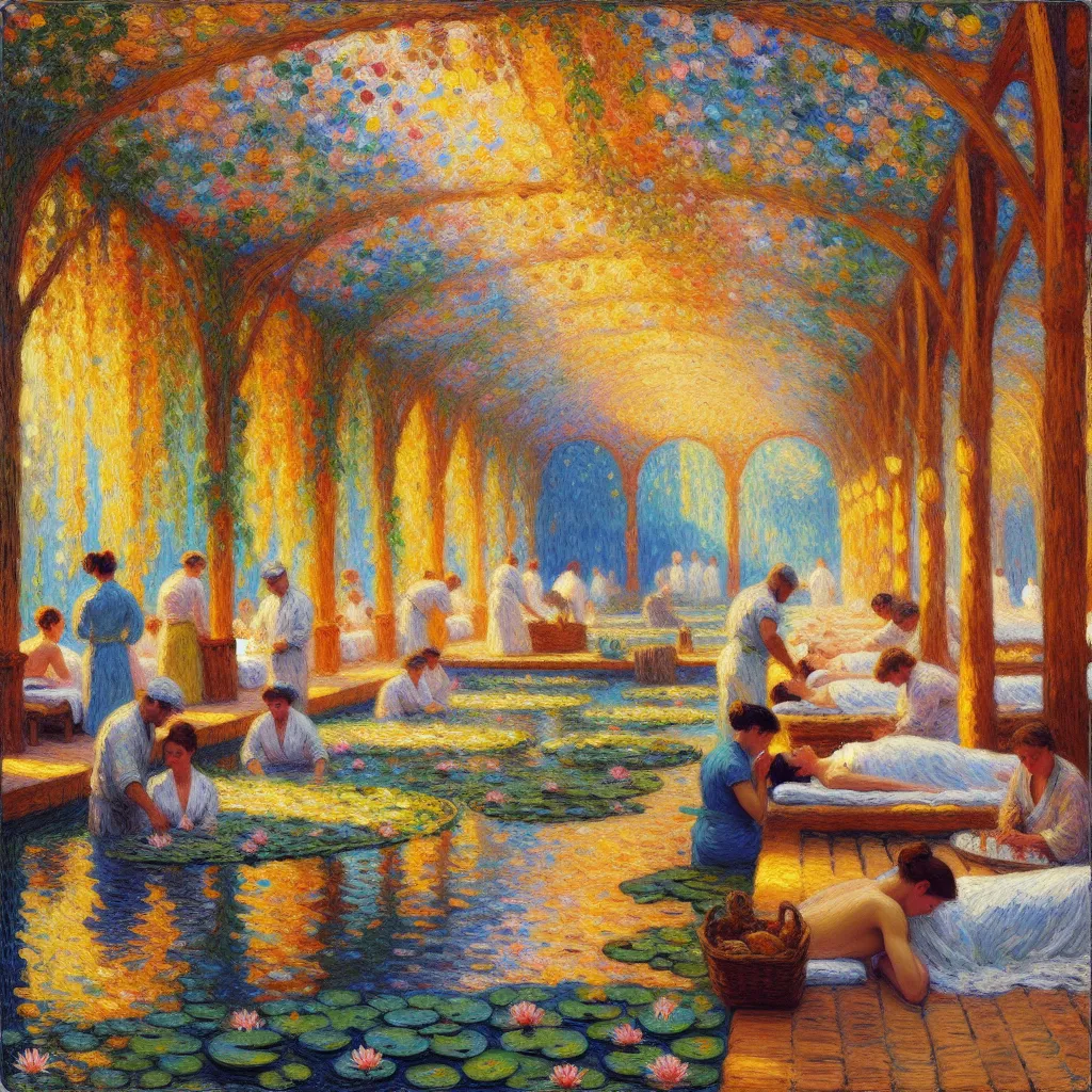 Transformation, Spa, Relaxation, Rejuvenation, Metamorphosis in the style of Monet