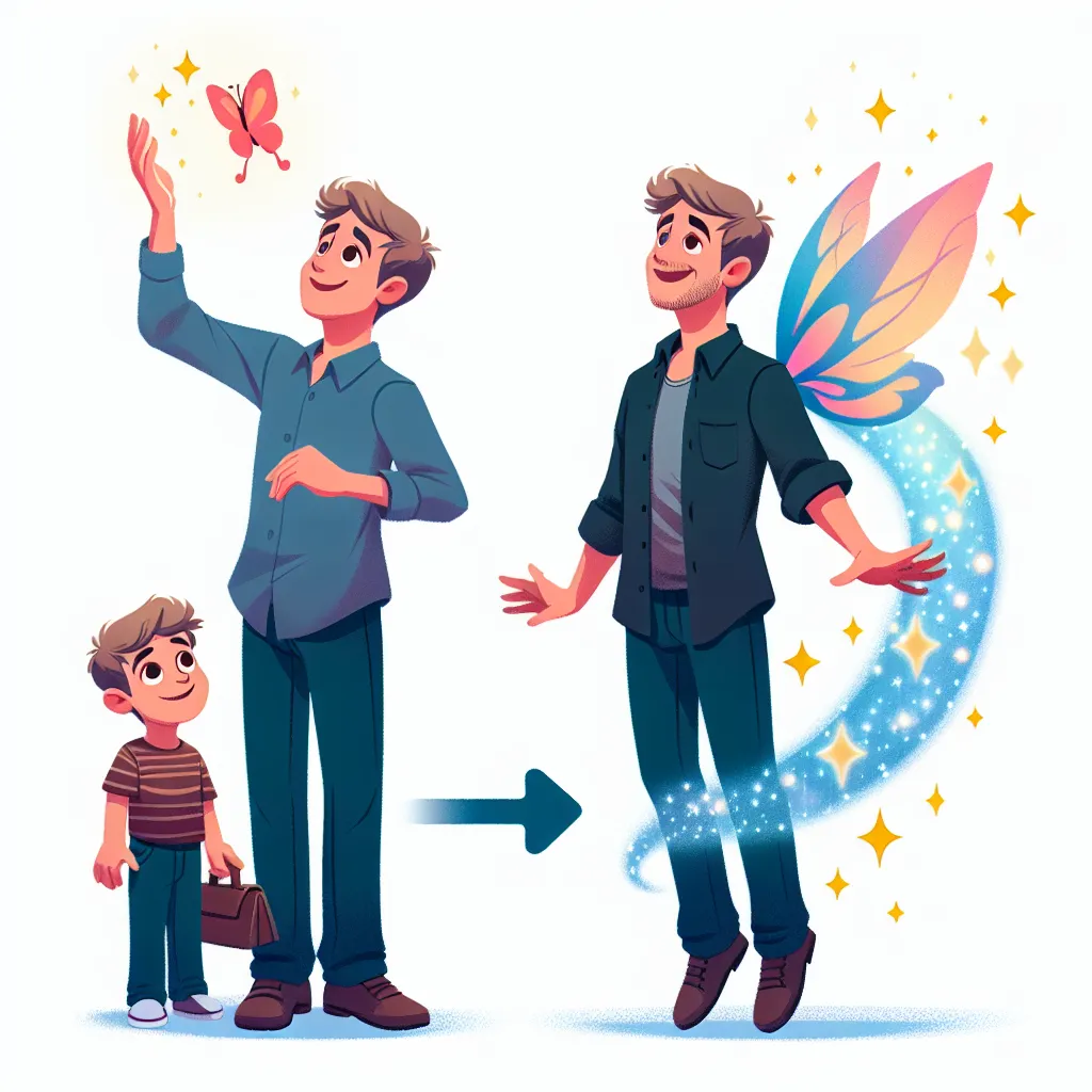 A magical transformation - young boy becomes a confident and happy woman, embracing her new life as a mother and wife.